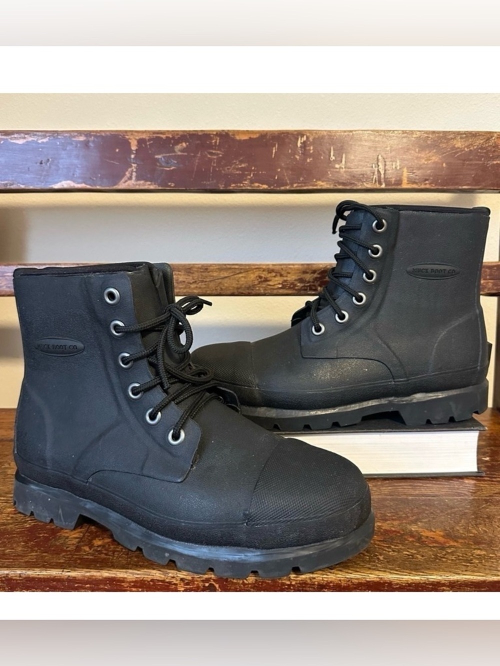 Muck Boot Co Black Steel Toe Lace Up Boots Rubber